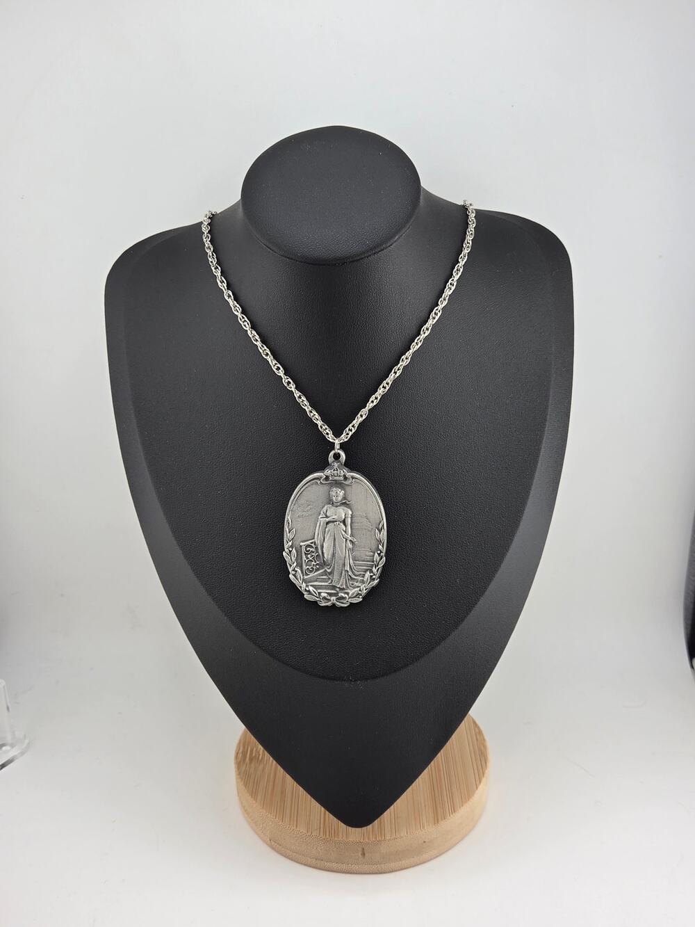 Vintage Pewter Art Nouveau Style Lady Pendant Necklace 24" Figural